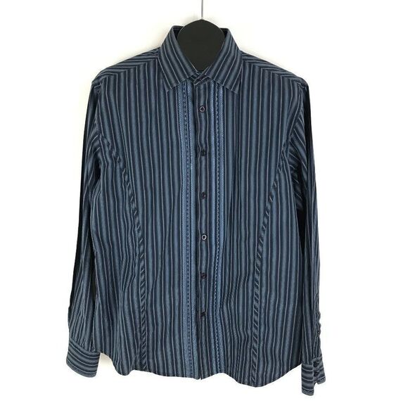 Guess Button Up Shirt Men's XL Casual Long Sleeve Blue Striped 100% Cotton - Picture 1 of 11